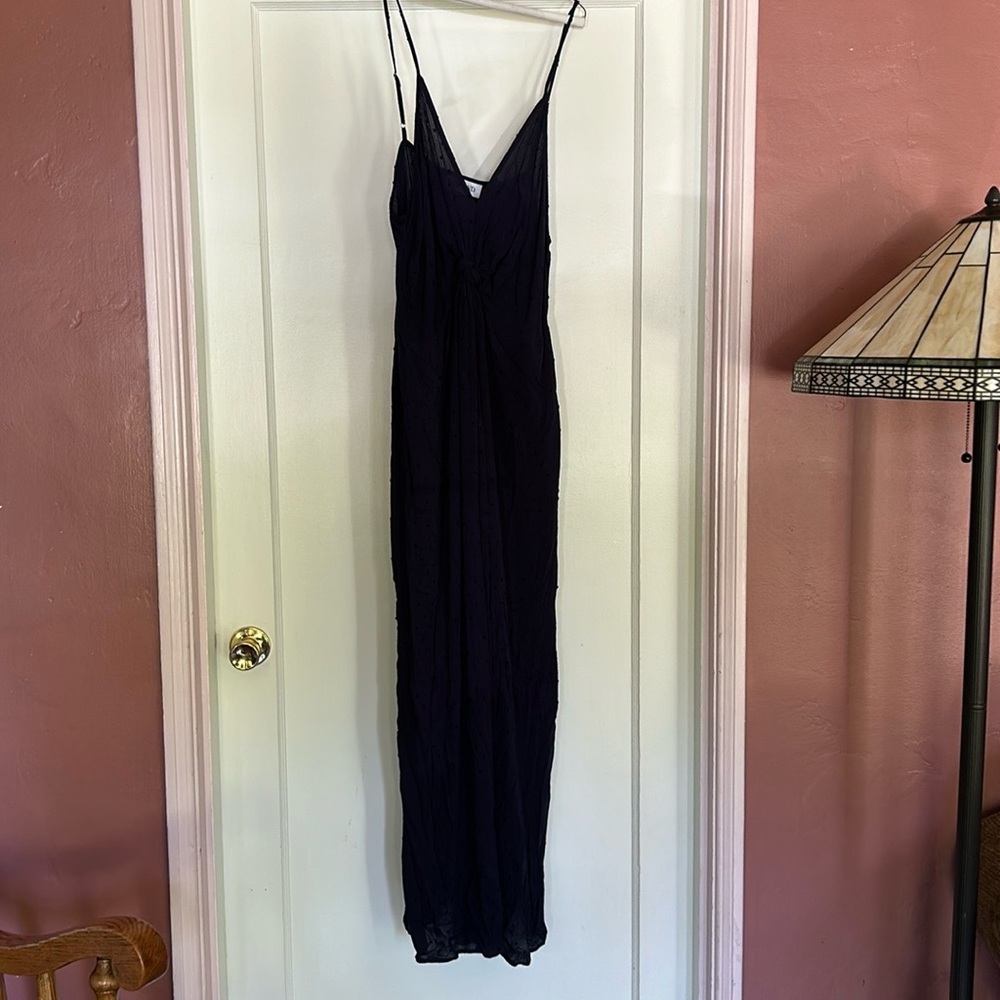 CBRAND LONG NAVY BLUE DRESS. Dress is detailed with small embroidered nubs.ss